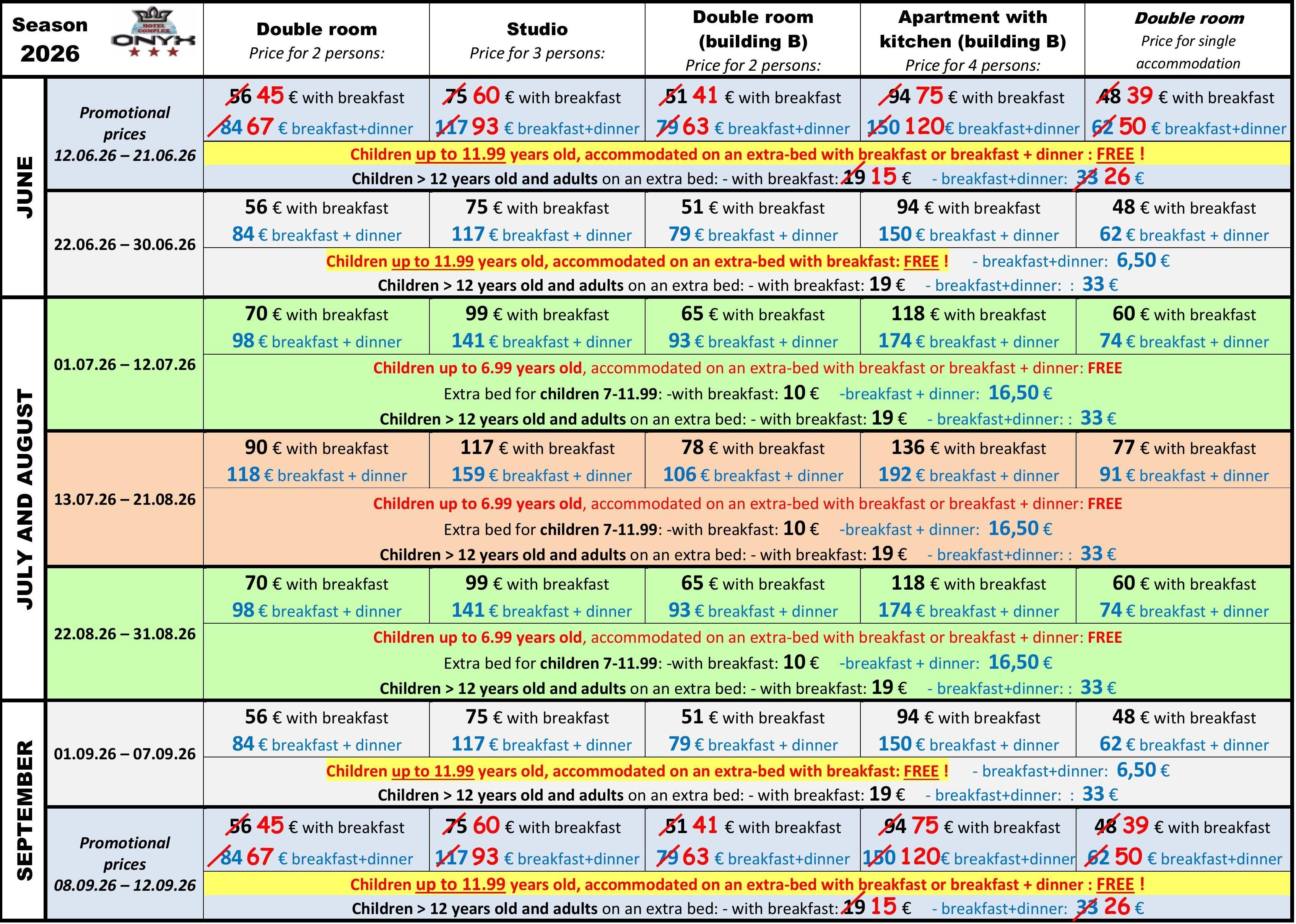 Prices | Onyx Hotel, Kiten