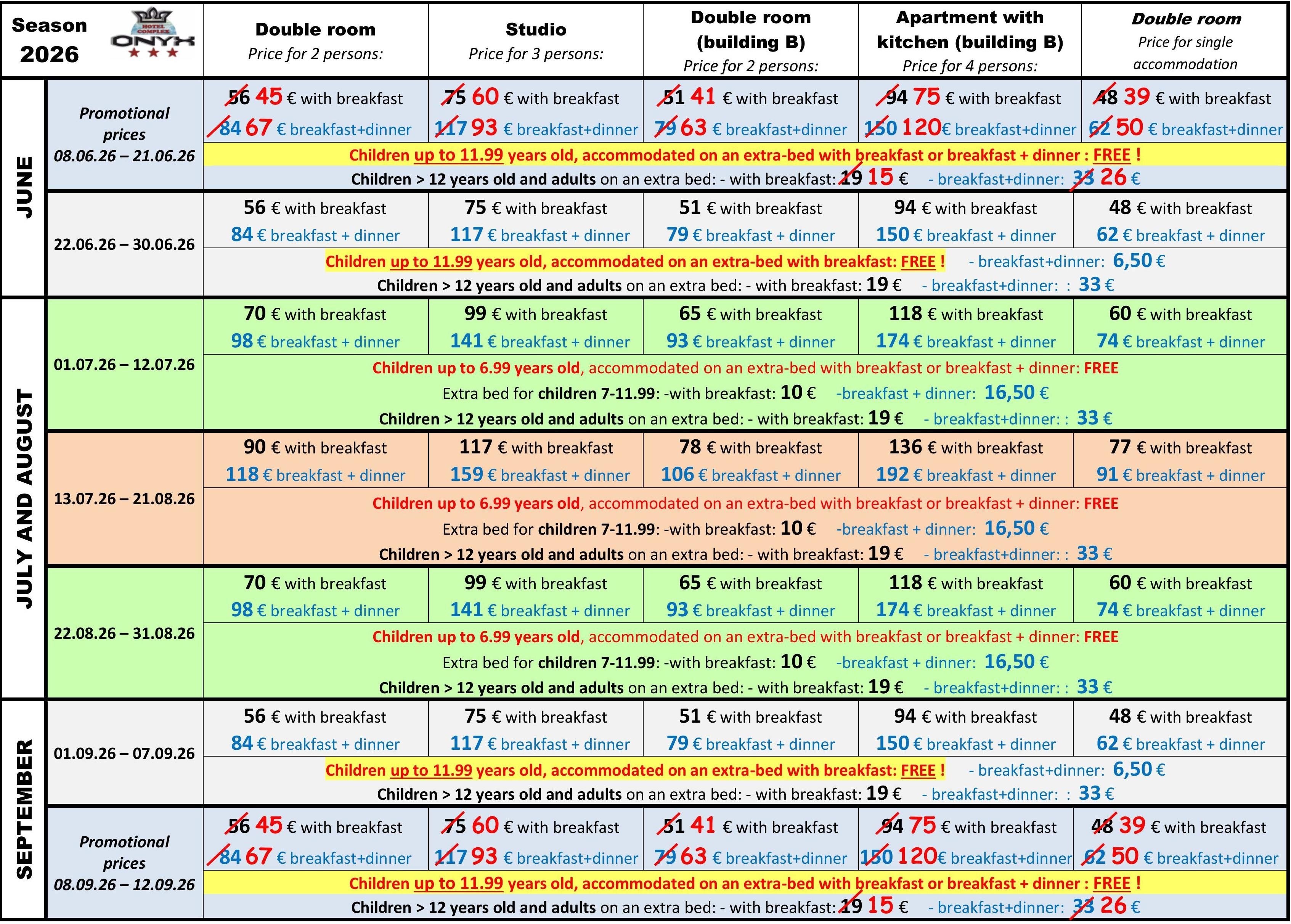 Prices | Onyx Hotel, Kiten