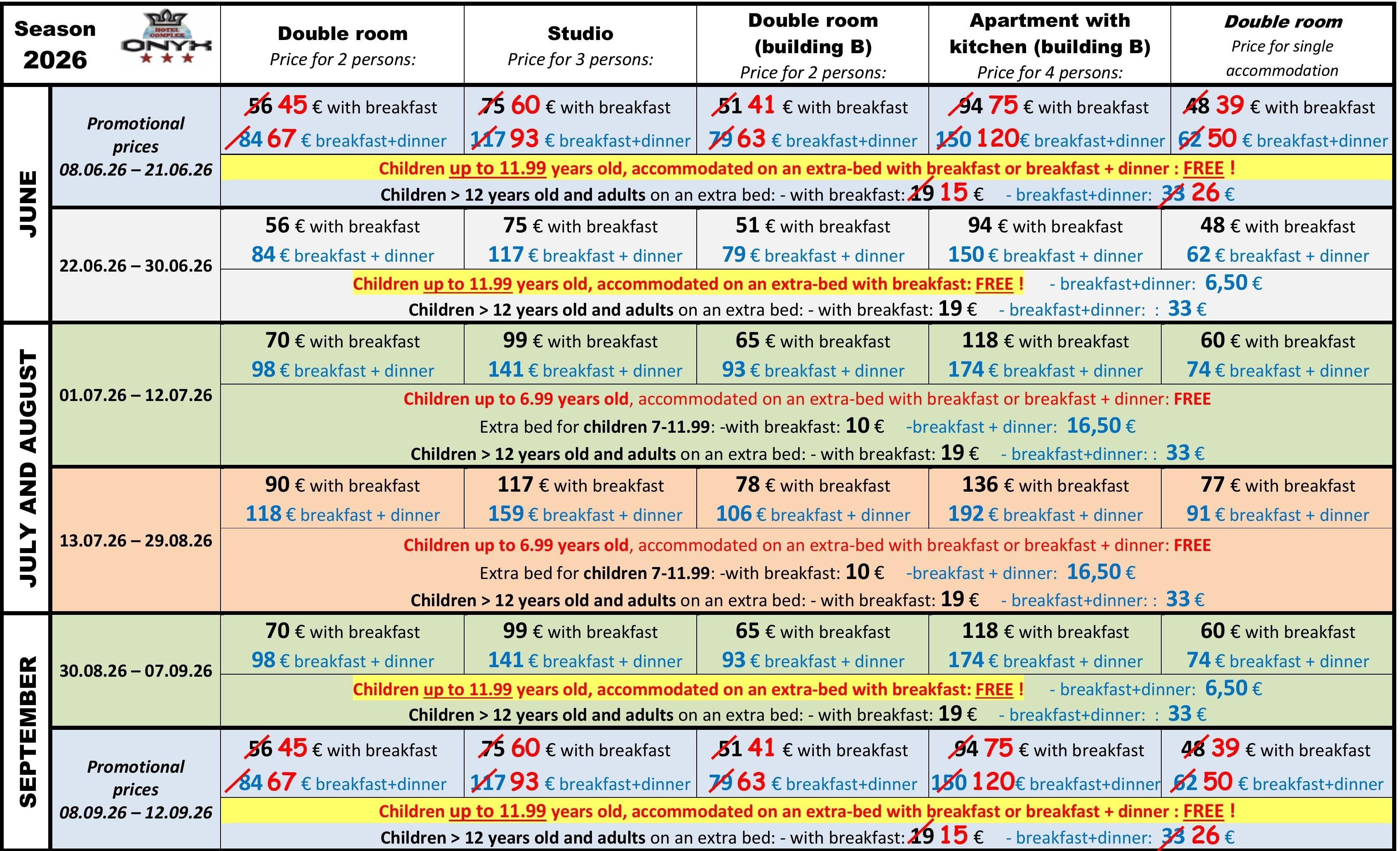 Prices | Onyx Hotel, Kiten