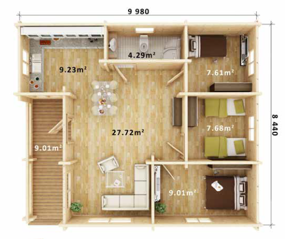 Дървени къщи 92 мм за целогодишно живеене | IVA HOUSE COMFORT