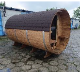 IVA SAUNA Barrel 3.0 m с навес – просторна външна дървена сауна тип бъчва