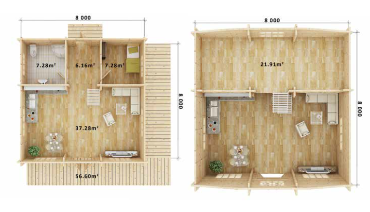 Дървени къщи 92 мм за целогодишно живеене | IVA HOUSE COMFORT