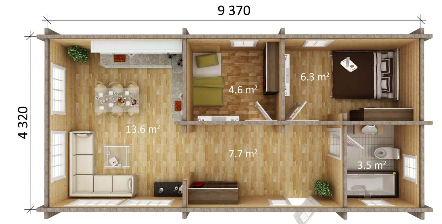 IVA HOUSE SOLID 70 COMFORT – сглобяема дървена къща 35.7 m² flat-pack | IVASTROY 2006