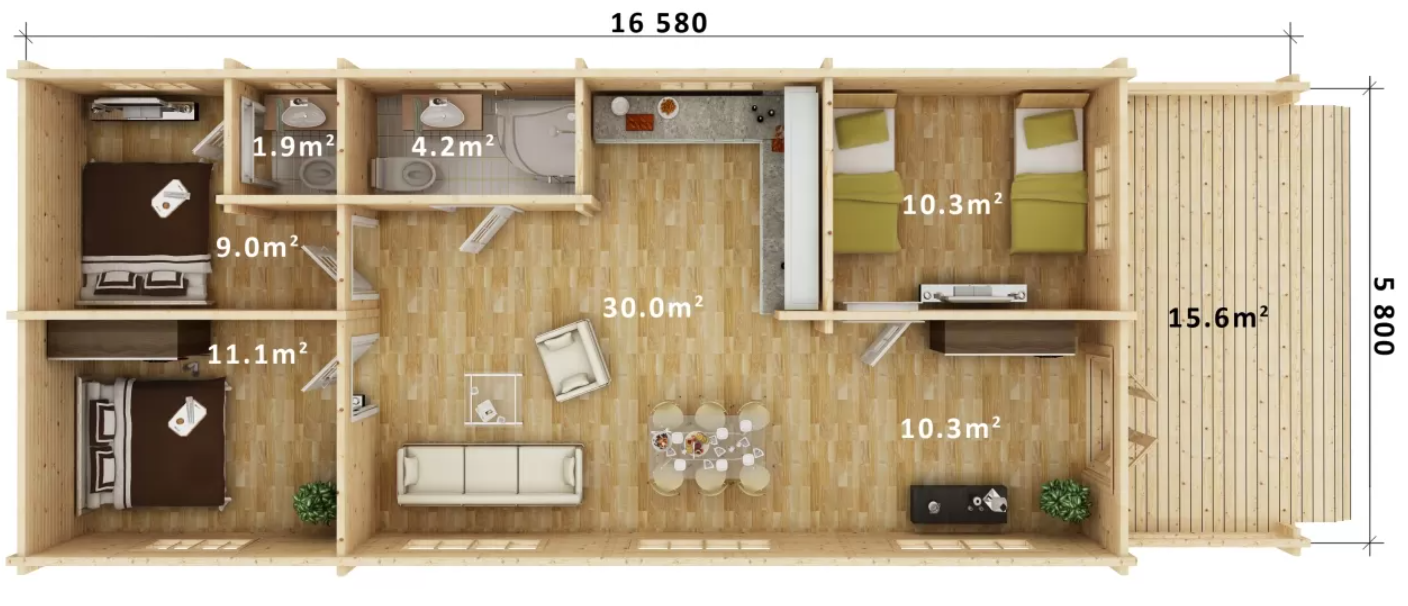 Дървени къщи 92 мм за целогодишно живеене | IVA HOUSE COMFORT
