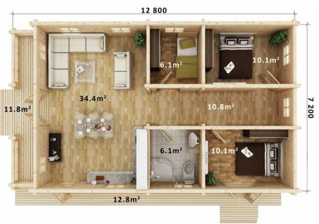 Дървени къщи 92 мм за целогодишно живеене | IVA HOUSE COMFORT