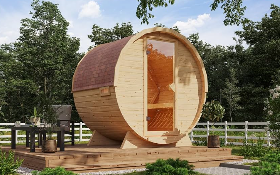 IVA SAUNA Barrel MINI 1.8 – компактна външна дървена сауна за двор