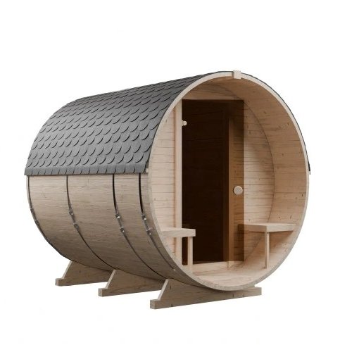 IVA SAUNA Barrel 2.0 m с тераса – външна дървена сауна тип бъчва