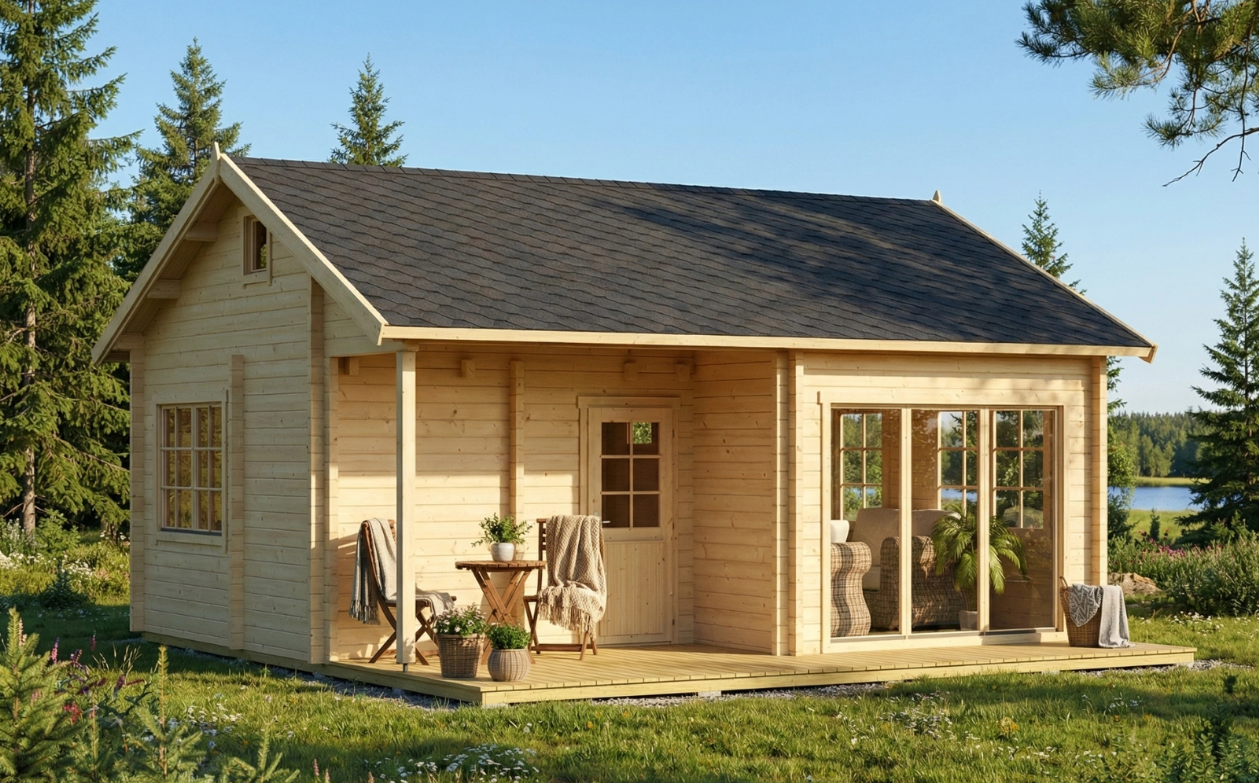 IVA HOUSE 70 – сглобяема дървена къща 39 m² с тераса и спално ниво | IVASTROY 2006