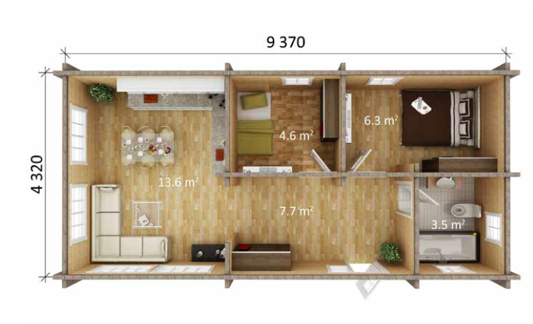 IVA HOUSE SOLID 70 COMFORT – сглобяема дървена къща 35.7 m² flat-pack | IVASTROY 2006