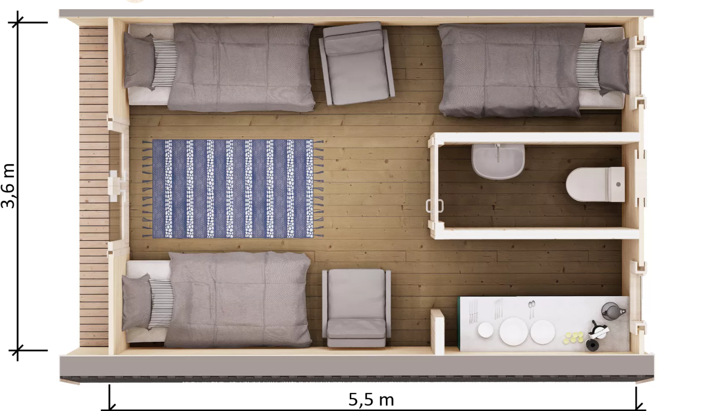 IVA HOUSE COMPACT 70 NATURE – сглобяема дървена къща 19.8 m² 70 mm | IVASTROY 2006