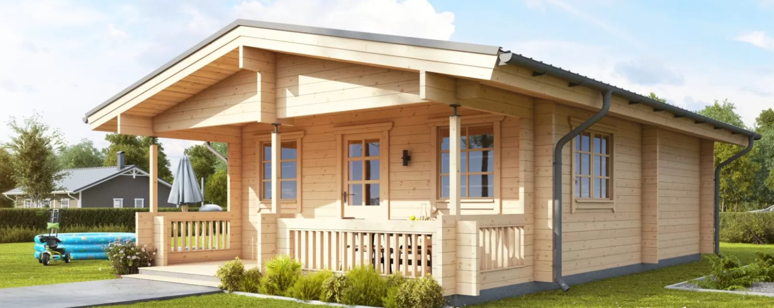 IVA HOUSE FAMILY 70 TERRACE – сглобяема дървена къща 51.7 m² 70 mm | IVASTROY 2006