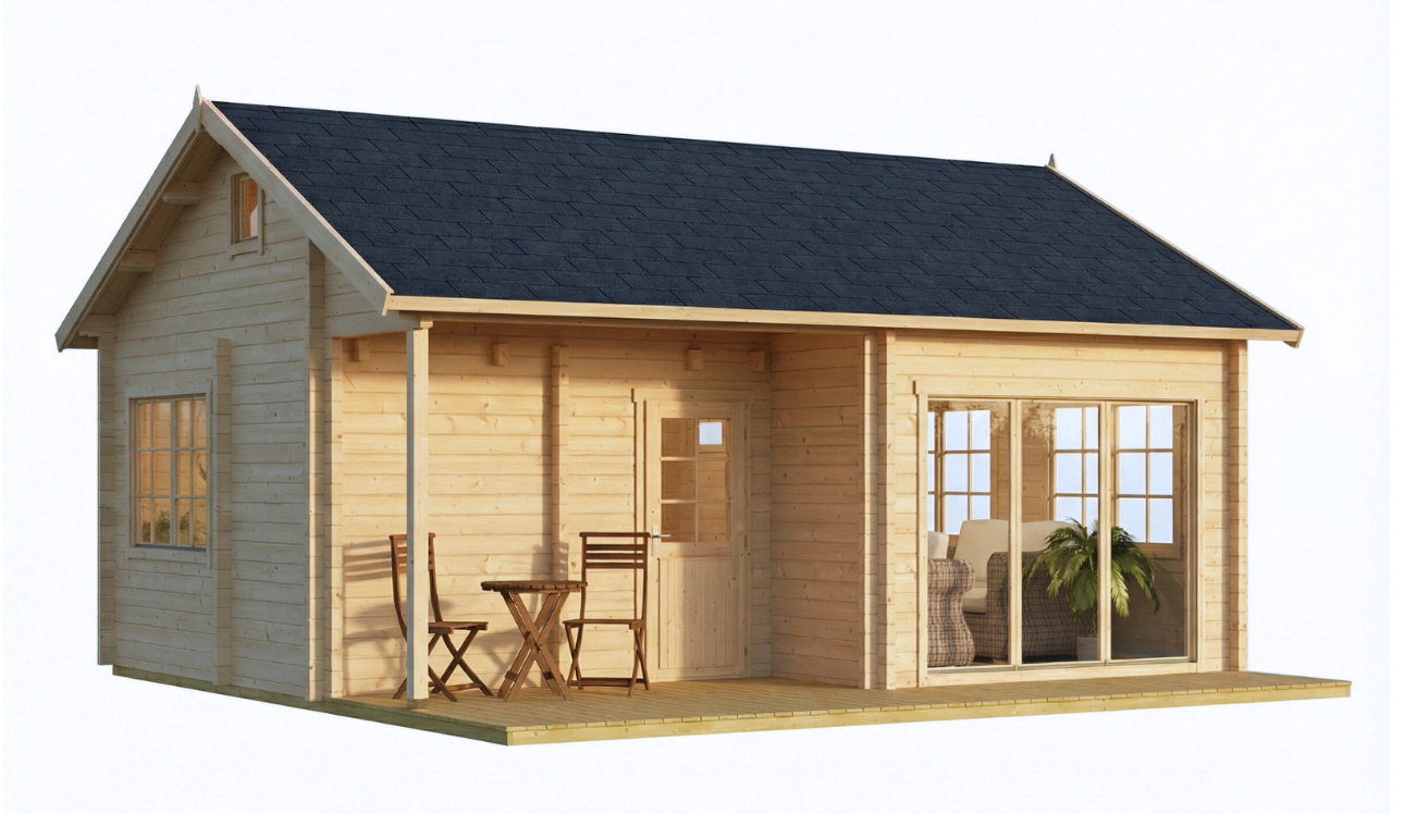 IVA HOUSE 70 – сглобяема дървена къща 39 m² с тераса и спално ниво | IVASTROY 2006