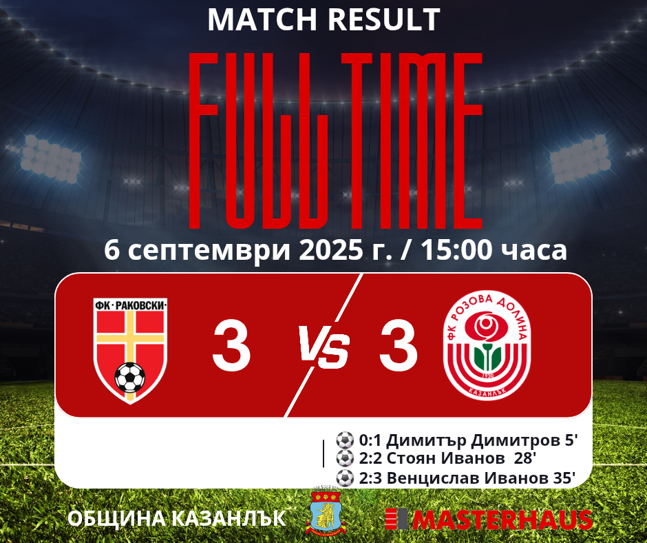 6 кръг: СФК Раковски (Раковски) - Розова долина (Казанлък)