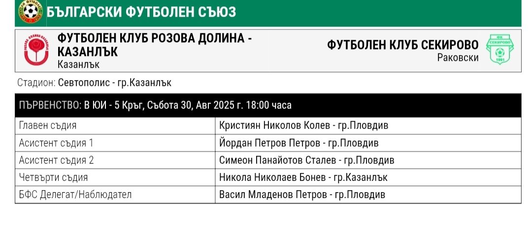 5 кръг: Розова долина (Казанлък) - Секирово (Раковски)