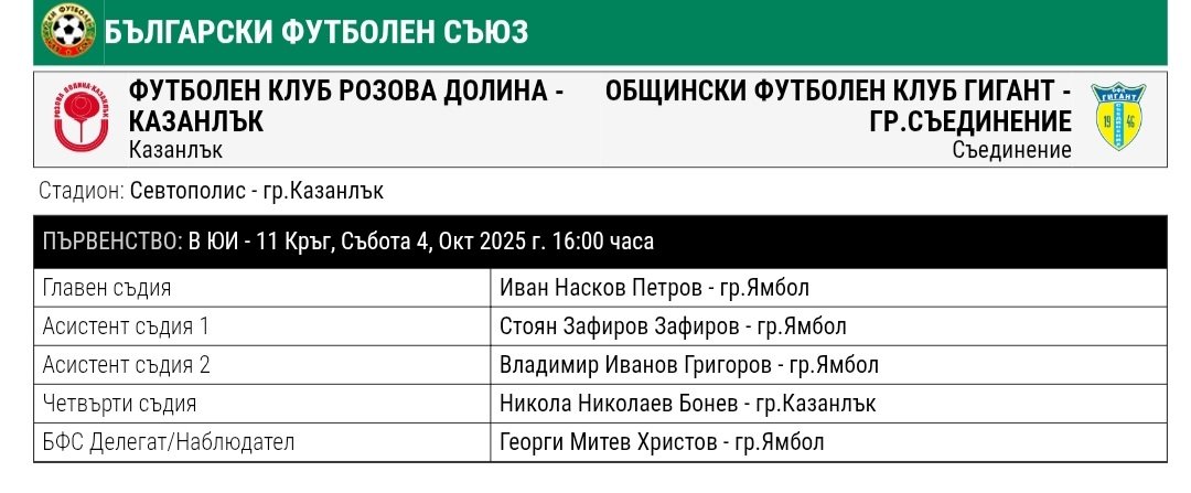 11 кръг: Розова долина (Казанлък) - Гигант (Съединение)