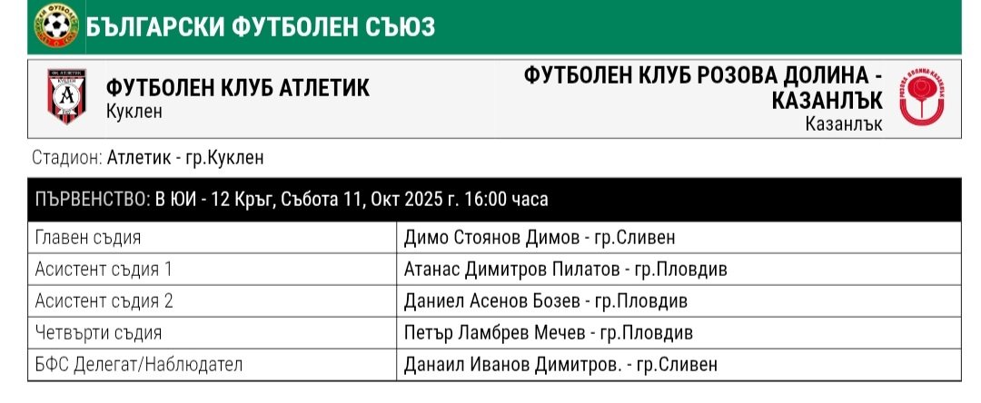 12 кръг: Атлетик (Куклен) - Розова долина (Казанлък)