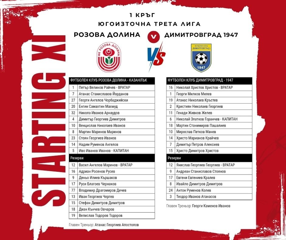 1 кръг: Розова долина (Казанлък) - Димитровград 1947 (Дмгр)